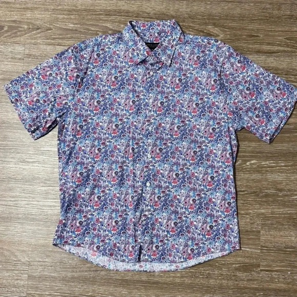 Men’s XL Floral Short Sleeve Button Down Shirt Pronto Uomo Men’s Warehouse EUC - Picture 1 of 7